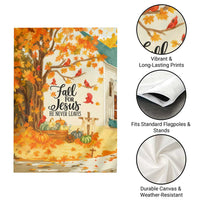 Fall for Jesus He Never Leaves Autumn Church and Pumpkins Garden Flag
