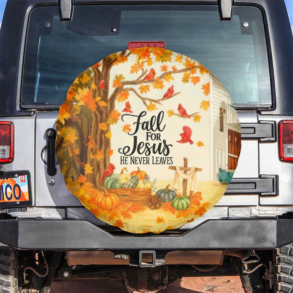 Fall for Jesus He Never Leaves Autumn Church and Pumpkins Spare Tire Cover