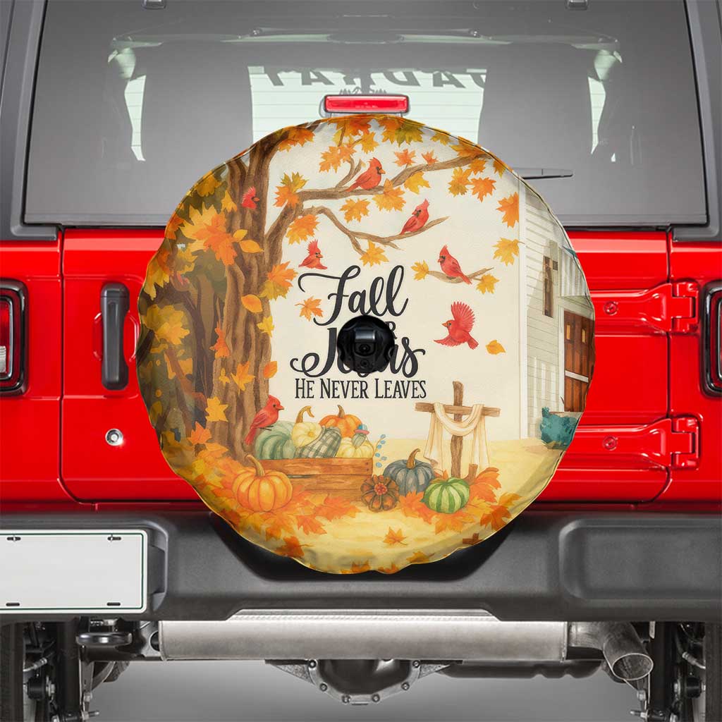 Fall for Jesus He Never Leaves Autumn Church and Pumpkins Spare Tire Cover