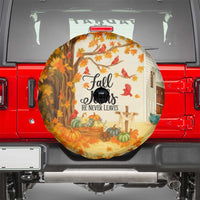 Fall for Jesus He Never Leaves Autumn Church and Pumpkins Spare Tire Cover