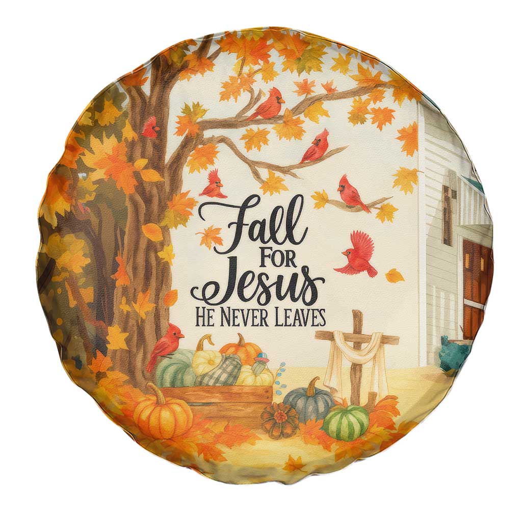 Fall for Jesus He Never Leaves Autumn Church and Pumpkins Spare Tire Cover