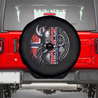 Fierce Norge Viking Warrior with Horned Helmet Graphic Spare Tire Cover Norway Pride Distressed Norwegian Flag and Runes