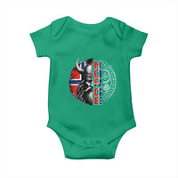 Fierce Norge Viking Warrior with Horned Helmet Graphic Baby Onesie Norway Pride Distressed Norwegian Flag and Runes