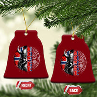 Fierce Norge Viking Warrior with Horned Helmet Graphic Ceramic Ornament Norway Pride Distressed Norwegian Flag and Runes