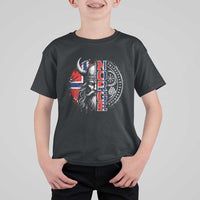 Fierce Norge Viking Warrior with Horned Helmet Graphic T Shirt For Kid Norway Pride Distressed Norwegian Flag and Runes