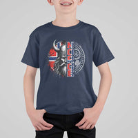 Fierce Norge Viking Warrior with Horned Helmet Graphic T Shirt For Kid Norway Pride Distressed Norwegian Flag and Runes