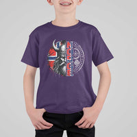 Fierce Norge Viking Warrior with Horned Helmet Graphic T Shirt For Kid Norway Pride Distressed Norwegian Flag and Runes