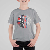 Fierce Norge Viking Warrior with Horned Helmet Graphic T Shirt For Kid Norway Pride Distressed Norwegian Flag and Runes
