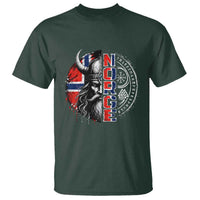 Fierce Norge Viking Warrior with Horned Helmet Graphic T Shirt Norway Pride Distressed Norwegian Flag and Runes