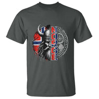 Fierce Norge Viking Warrior with Horned Helmet Graphic T Shirt Norway Pride Distressed Norwegian Flag and Runes