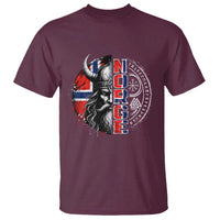 Fierce Norge Viking Warrior with Horned Helmet Graphic T Shirt Norway Pride Distressed Norwegian Flag and Runes