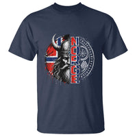 Fierce Norge Viking Warrior with Horned Helmet Graphic T Shirt Norway Pride Distressed Norwegian Flag and Runes