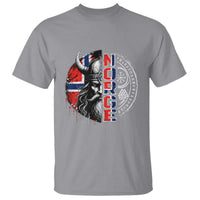 Fierce Norge Viking Warrior with Horned Helmet Graphic T Shirt Norway Pride Distressed Norwegian Flag and Runes