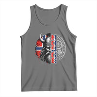 Fierce Norge Viking Warrior with Horned Helmet Graphic Tank Top Norway Pride Distressed Norwegian Flag and Runes