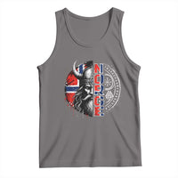 Fierce Norge Viking Warrior with Horned Helmet Graphic Tank Top Norway Pride Distressed Norwegian Flag and Runes