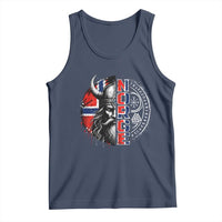 Fierce Norge Viking Warrior with Horned Helmet Graphic Tank Top Norway Pride Distressed Norwegian Flag and Runes