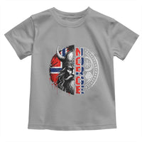 Fierce Norge Viking Warrior with Horned Helmet Graphic Toddler T Shirt Norway Pride Distressed Norwegian Flag and Runes