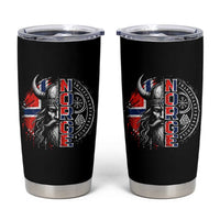 Fierce Norge Viking Warrior with Horned Helmet Graphic Tumbler Cup Norway Pride Distressed Norwegian Flag and Runes