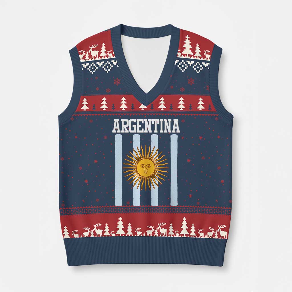 Argentina Sun of May Flag Retro Graphic V-Neck Knit Sweater Vest Patriotic Argentine Heritage Pride Souvenir