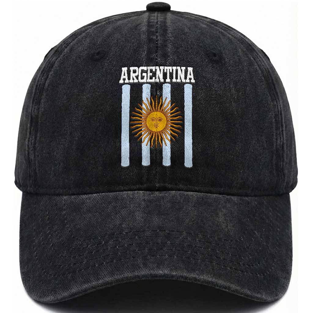 Argentina Sun of May Flag Retro Graphic Washed Cotton Baseball Cap Patriotic Argentine Heritage Pride Souvenir