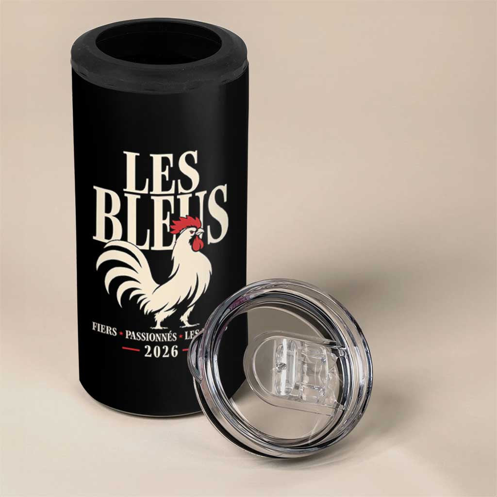 Les Bleus France Soccer Retro Rooster Graphic 4 in 1 Can Cooler Tumbler Proud Passionate French Pride Vintage Football Fans Gear