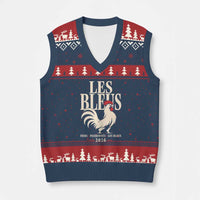 Les Bleus France Soccer Retro Rooster Graphic V-Neck Knit Sweater Vest Proud Passionate French Pride Vintage Football Fans Gear