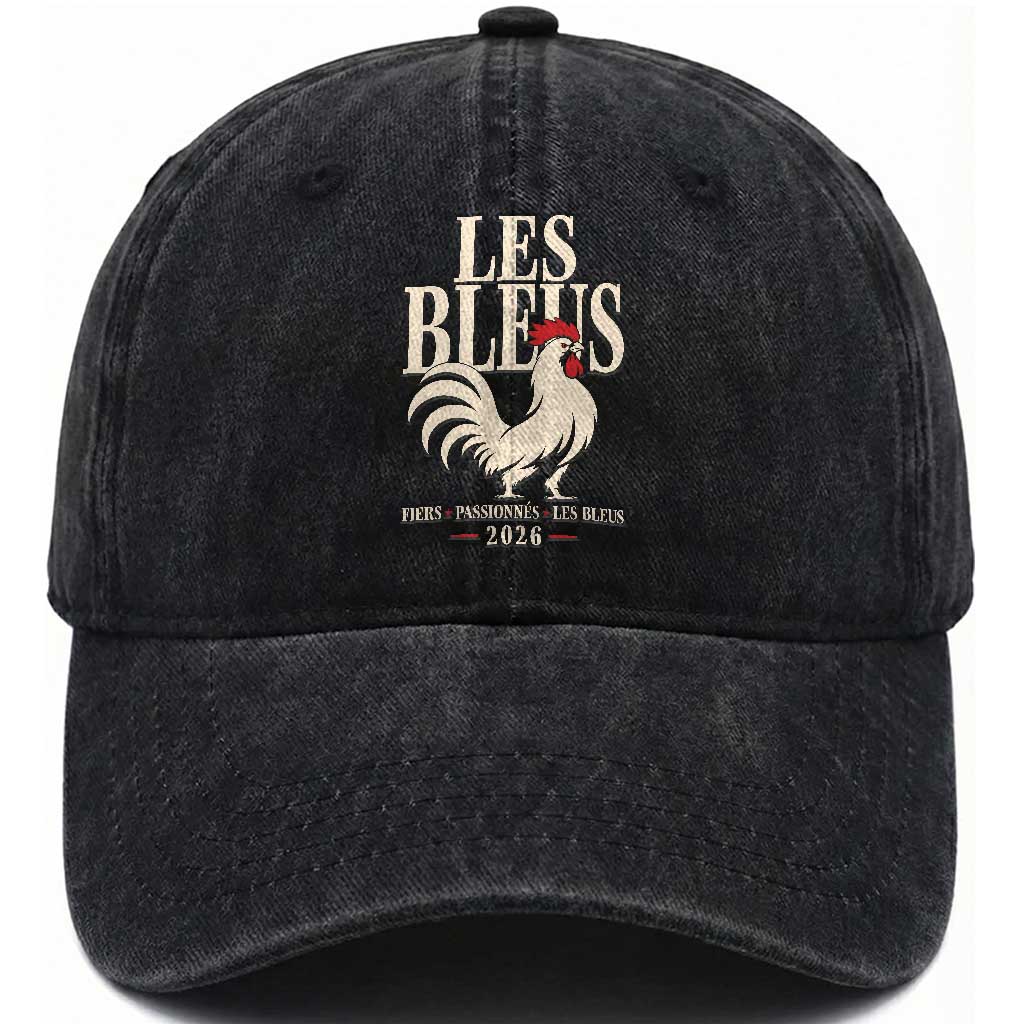 Les Bleus France Soccer Retro Rooster Graphic Washed Cotton Baseball Cap Proud Passionate French Pride Vintage Football Fans Gear