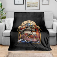 Cape Ann Vintage Nautical Sailing Ship Graphic Throw Blanket Retro Stained Glass Window Style Ocean Sunset Tall Ship
