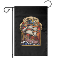 Cape Ann Vintage Nautical Sailing Ship Graphic Garden Flag Retro Stained Glass Window Style Ocean Sunset Tall Ship