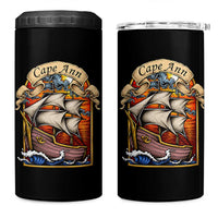 Cape Ann Vintage Nautical Sailing Ship Graphic 4 in 1 Can Cooler Tumbler Retro Stained Glass Window Style Ocean Sunset Tall Ship