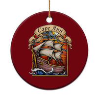 Cape Ann Vintage Nautical Sailing Ship Graphic Ceramic Ornament Retro Stained Glass Window Style Ocean Sunset Tall Ship