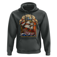 Cape Ann Vintage Nautical Sailing Ship Graphic Hoodie Retro Stained Glass Window Style Ocean Sunset Tall Ship