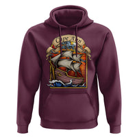 Cape Ann Vintage Nautical Sailing Ship Graphic Hoodie Retro Stained Glass Window Style Ocean Sunset Tall Ship