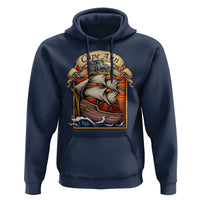 Cape Ann Vintage Nautical Sailing Ship Graphic Hoodie Retro Stained Glass Window Style Ocean Sunset Tall Ship