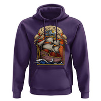 Cape Ann Vintage Nautical Sailing Ship Graphic Hoodie Retro Stained Glass Window Style Ocean Sunset Tall Ship