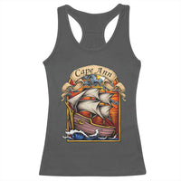 Cape Ann Vintage Nautical Sailing Ship Graphic Racerback Tank Top Retro Stained Glass Window Style Ocean Sunset Tall Ship