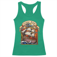 Cape Ann Vintage Nautical Sailing Ship Graphic Racerback Tank Top Retro Stained Glass Window Style Ocean Sunset Tall Ship