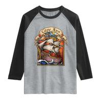 Cape Ann Vintage Nautical Sailing Ship Graphic Raglan Shirt Retro Stained Glass Window Style Ocean Sunset Tall Ship