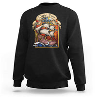 Cape Ann Vintage Nautical Sailing Ship Graphic Sweatshirt Retro Stained Glass Window Style Ocean Sunset Tall Ship