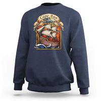 Cape Ann Vintage Nautical Sailing Ship Graphic Sweatshirt Retro Stained Glass Window Style Ocean Sunset Tall Ship