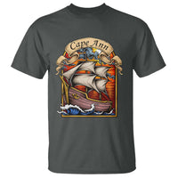 Cape Ann Vintage Nautical Sailing Ship Graphic T Shirt Retro Stained Glass Window Style Ocean Sunset Tall Ship