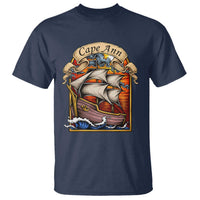 Cape Ann Vintage Nautical Sailing Ship Graphic T Shirt Retro Stained Glass Window Style Ocean Sunset Tall Ship