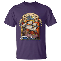 Cape Ann Vintage Nautical Sailing Ship Graphic T Shirt Retro Stained Glass Window Style Ocean Sunset Tall Ship