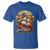 Cape Ann Vintage Nautical Sailing Ship Graphic T Shirt Retro Stained Glass Window Style Ocean Sunset Tall Ship