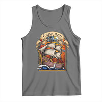 Cape Ann Vintage Nautical Sailing Ship Graphic Tank Top Retro Stained Glass Window Style Ocean Sunset Tall Ship