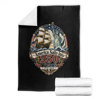 America Sails Into 250 Years Vintage Nautical Graphic Throw Blanket Statue of Liberty Tall Ship 1776 to 2026 Semiquincentennial Patriotic