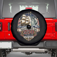 America Sails Into 250 Years Vintage Nautical Graphic Spare Tire Cover Statue of Liberty Tall Ship 1776 to 2026 Semiquincentennial Patriotic