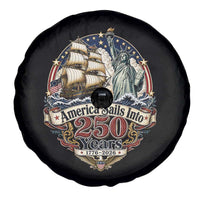 America Sails Into 250 Years Vintage Nautical Graphic Spare Tire Cover Statue of Liberty Tall Ship 1776 to 2026 Semiquincentennial Patriotic