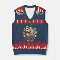 America Sails Into 250 Years Vintage Nautical Graphic V-Neck Knit Sweater Vest Statue of Liberty Tall Ship 1776 to 2026 Semiquincentennial Patriotic