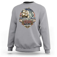 America Sails Into 250 Years Vintage Nautical Graphic Sweatshirt Statue of Liberty Tall Ship 1776 to 2026 Semiquincentennial Patriotic